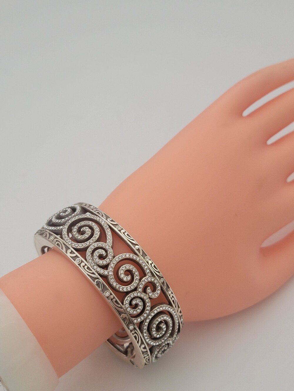 Brighton Silver-Tone Crystal Bangle Cuff Bracelet 6¾"